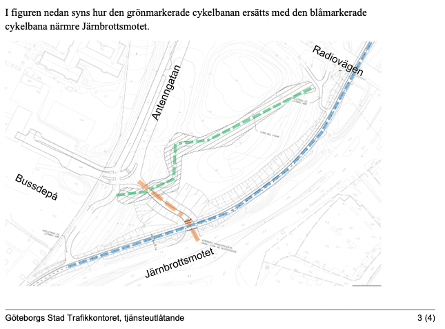 karta över gen cykelbana förbi bussdepå